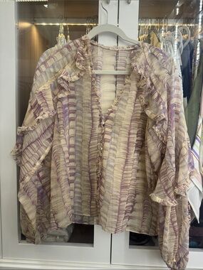 Alexis Lavender & Cream Ruffle Button-Front Blouse